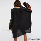 Dark Cotton Rayon Floral Stitching Seaside Dress