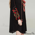 Dark Cotton Rayon Floral Stitching Seaside Dress