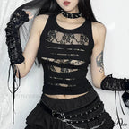 Dark Cut Out Sexy Grunge Punk Mall Gothic Splice Lace Techwear Bodycon Crop Top