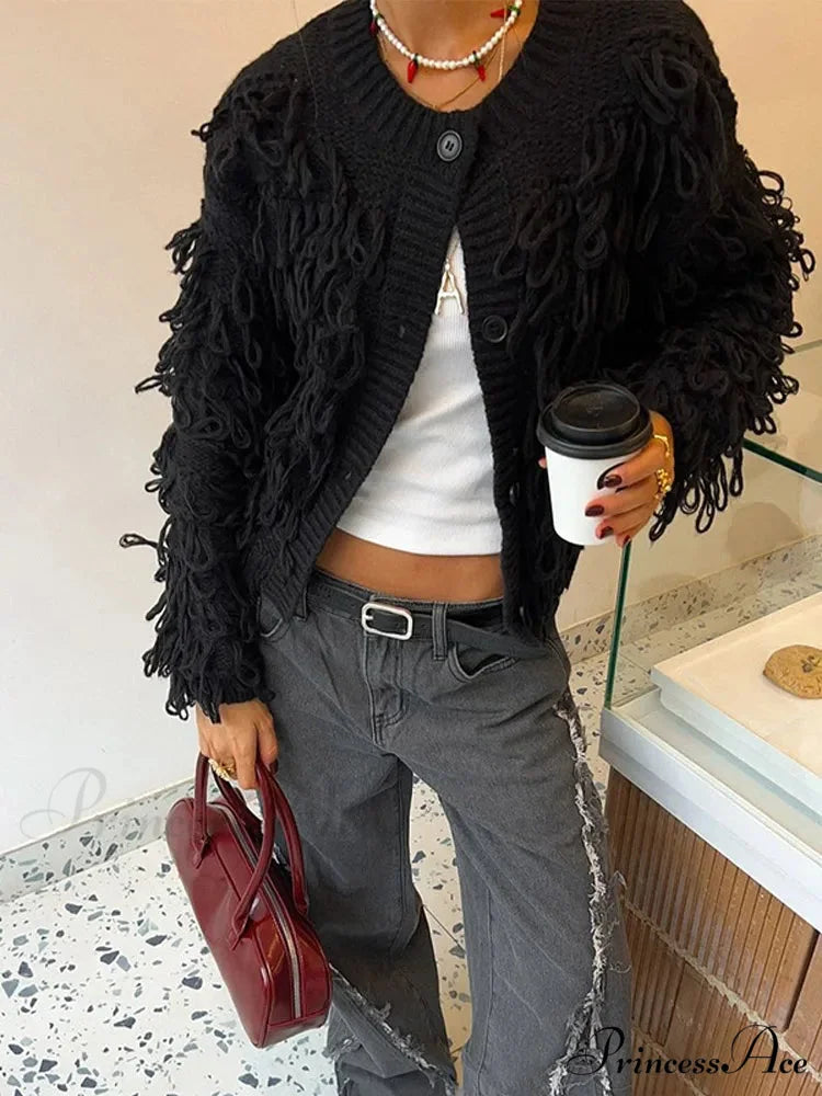 Dark Fringe Circular Neck Sweater
