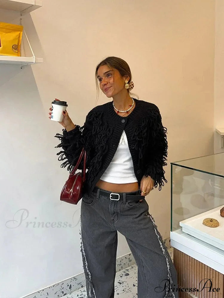 Dark Fringe Circular Neck Sweater