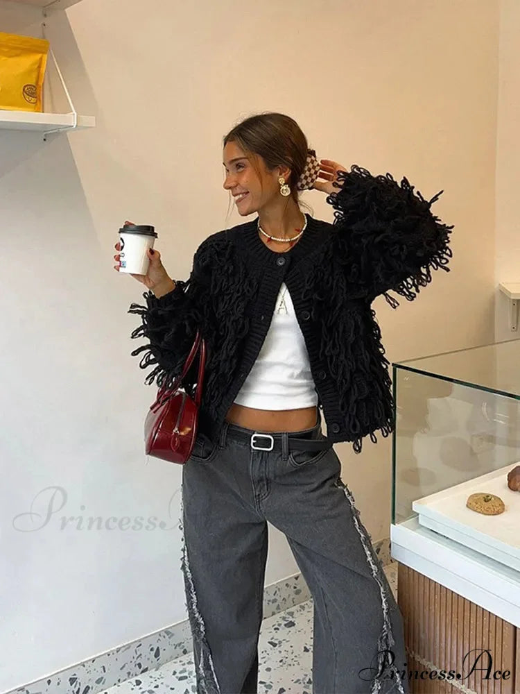 Dark Fringe Circular Neck Sweater