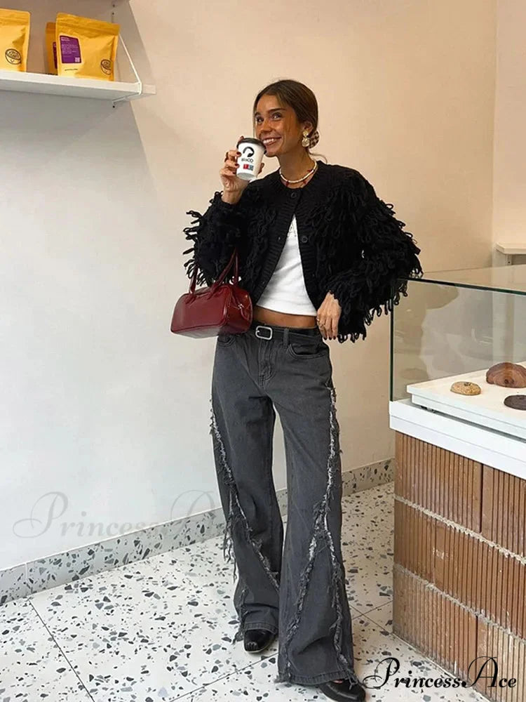 Dark Fringe Circular Neck Sweater