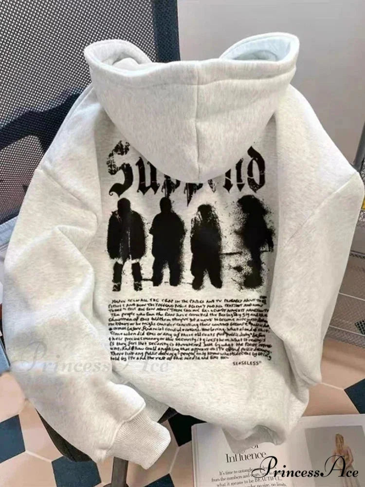 Dark Letter Graphic Baggy Fleece Hoodie