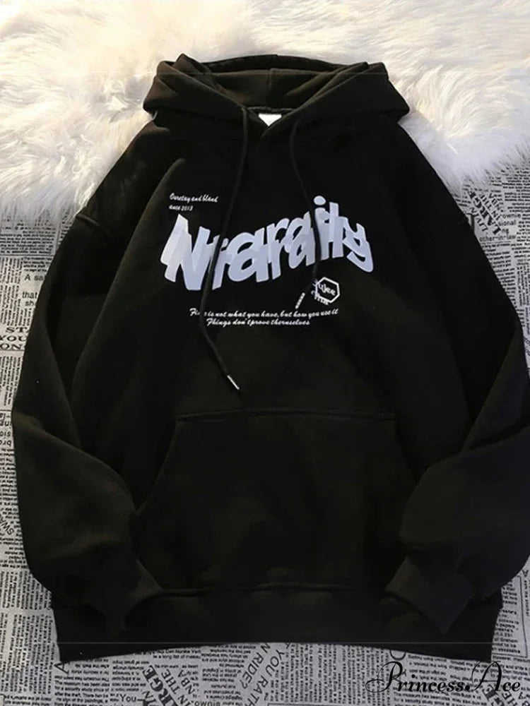 Dark Letter Print Informal Oversized Hoodie