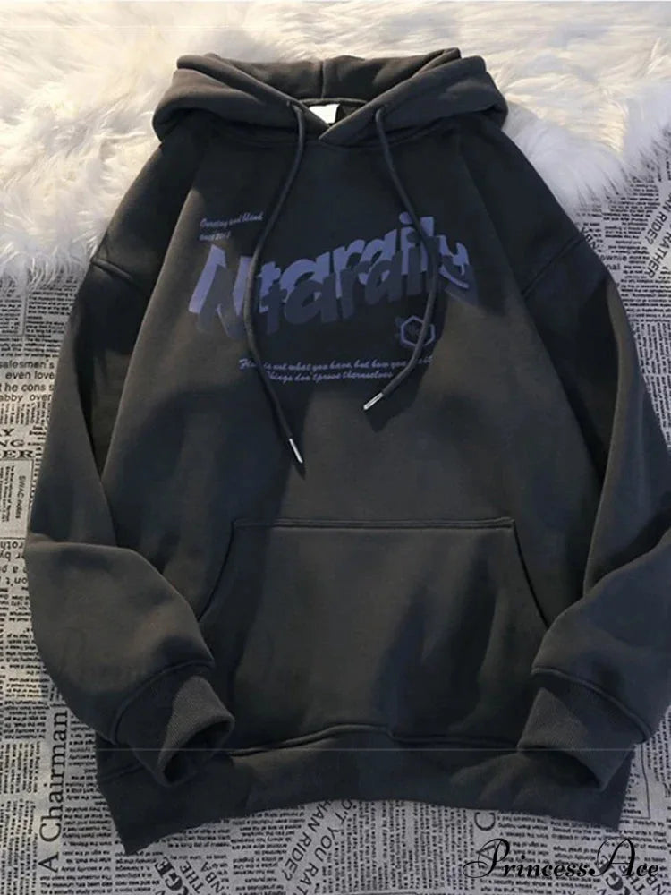 Dark Letter Print Informal Oversized Hoodie