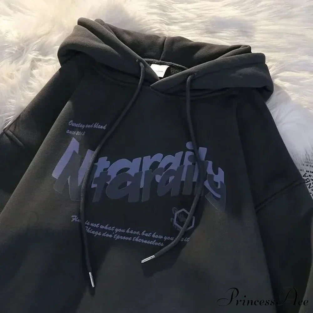 Dark Letter Print Informal Oversized Hoodie