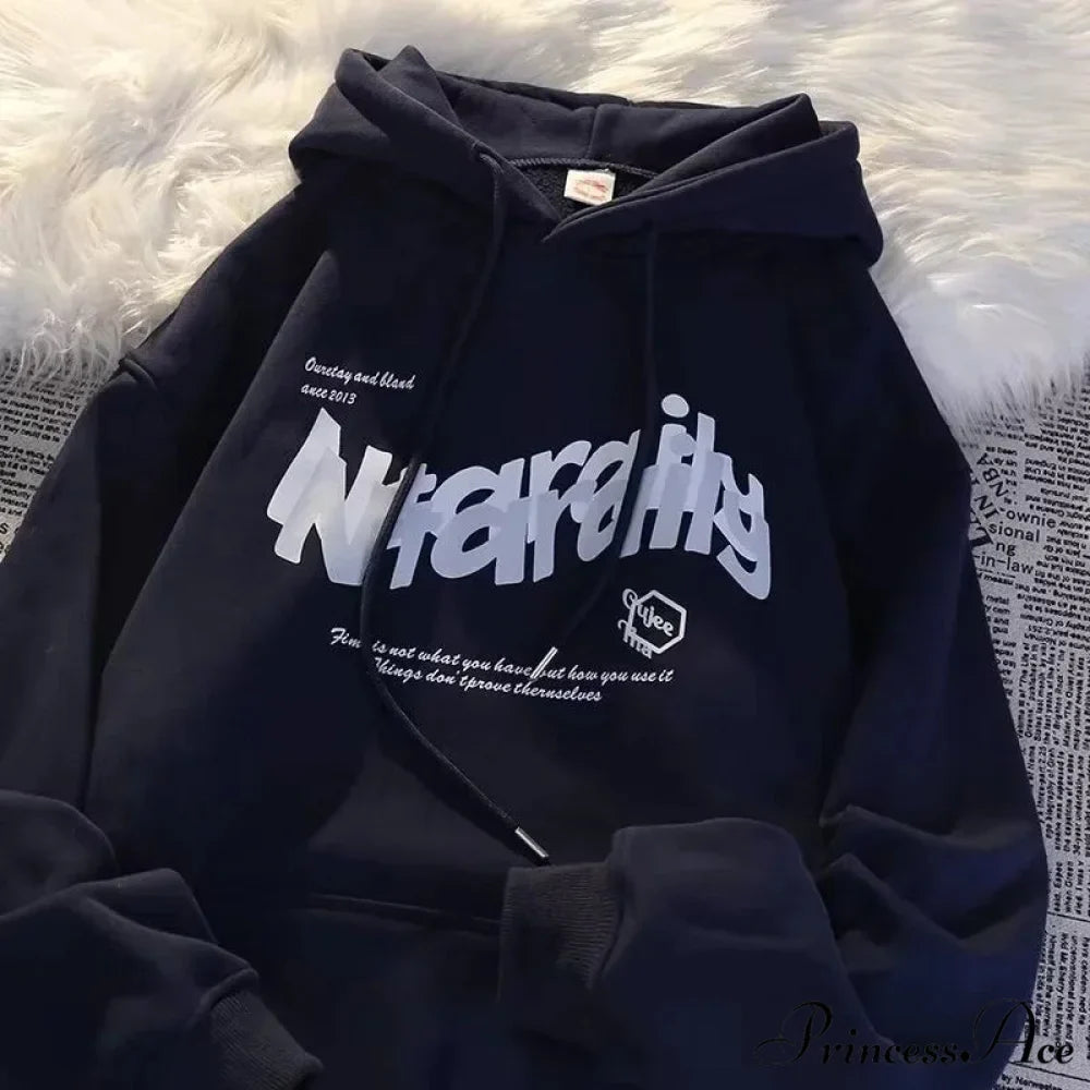 Dark Letter Print Informal Oversized Hoodie