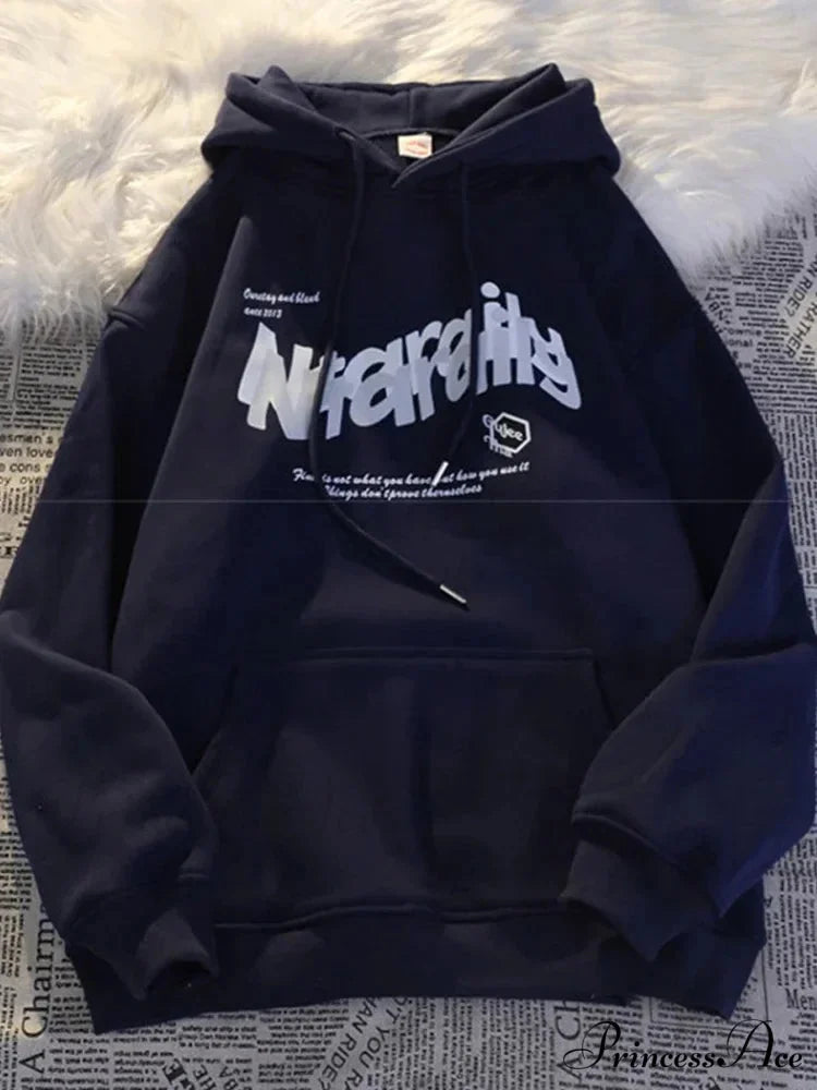 Dark Letter Print Informal Oversized Hoodie
