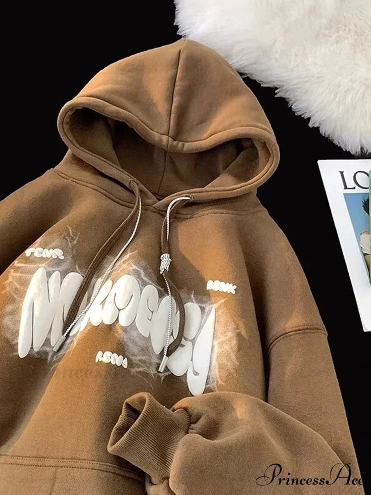 Dark Letter Print Y2K Retro Hoodie