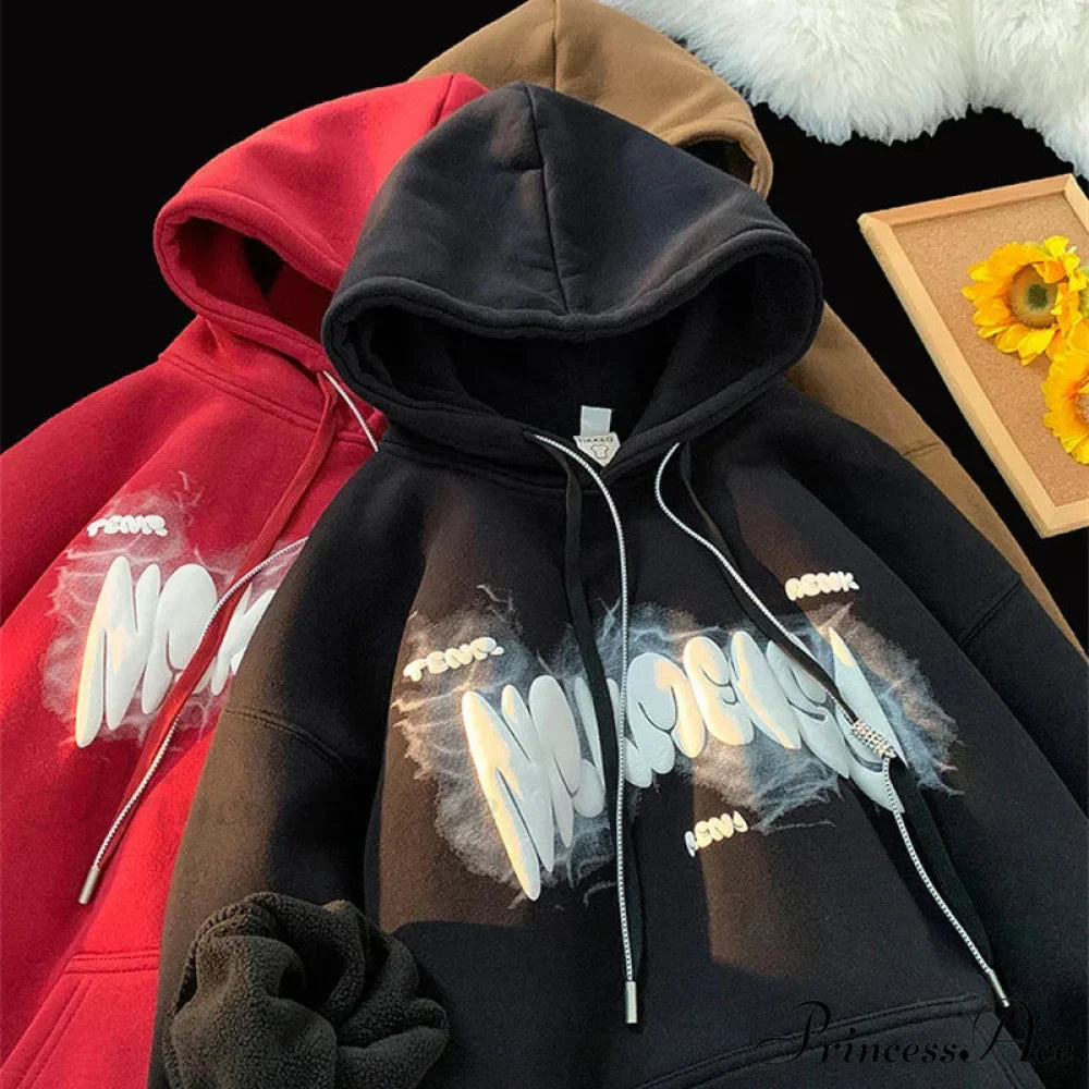 Dark Letter Print Y2K Retro Hoodie