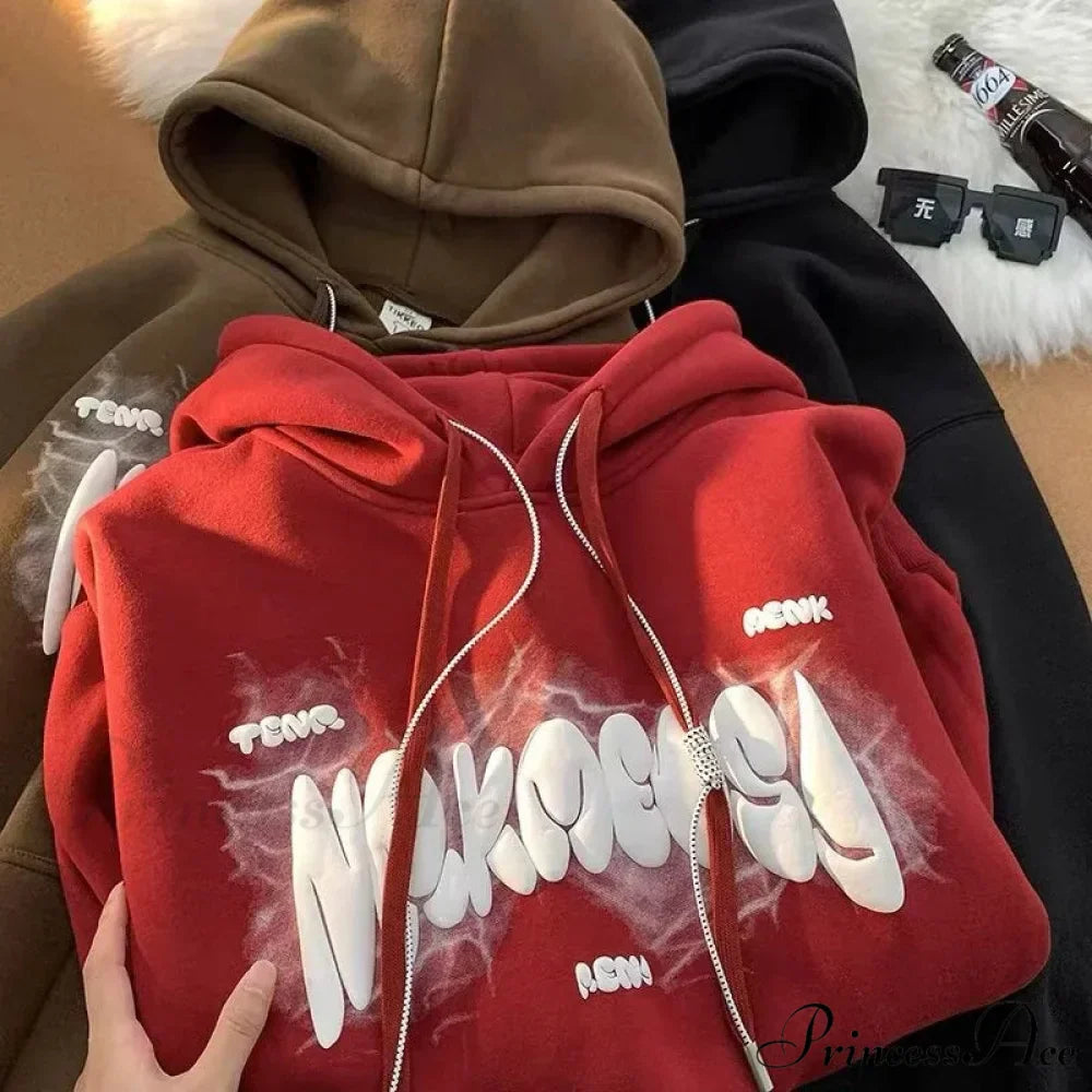 Dark Letter Print Y2K Retro Hoodie