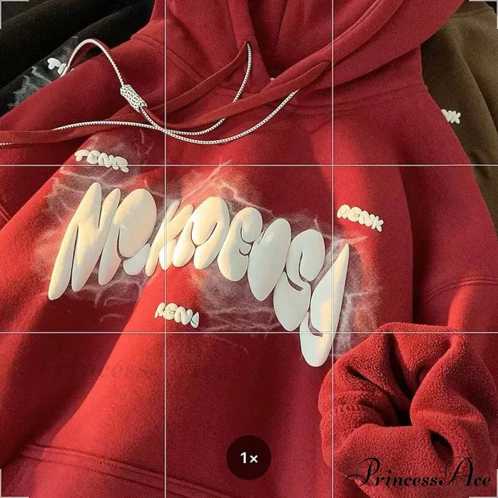 Dark Letter Print Y2K Retro Hoodie