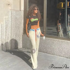 Dark Print 2000s Women Grunge Trousers