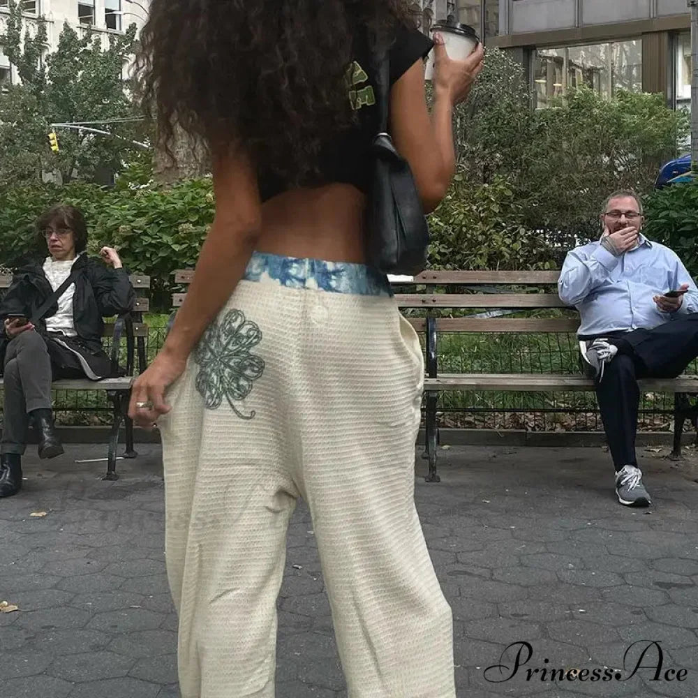 Dark Print 2000s Women Grunge Trousers