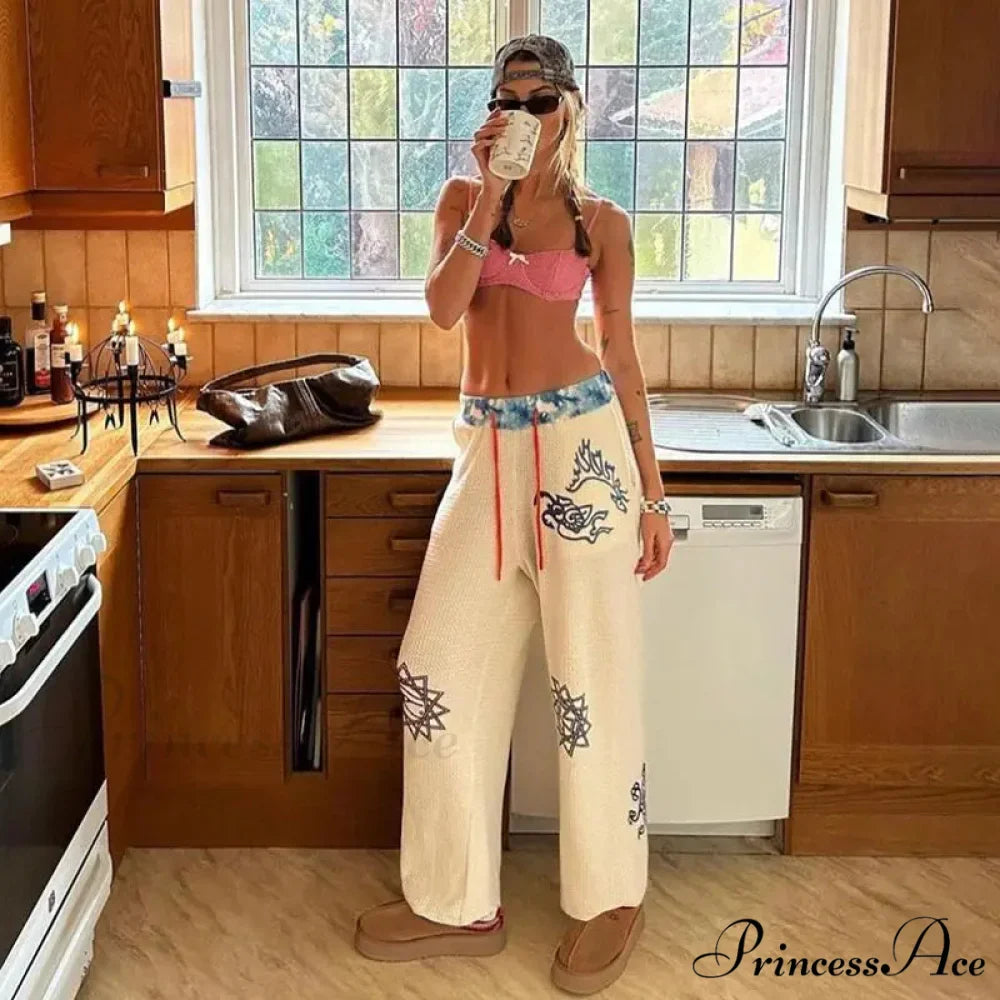 Dark Print 2000s Women Grunge Trousers