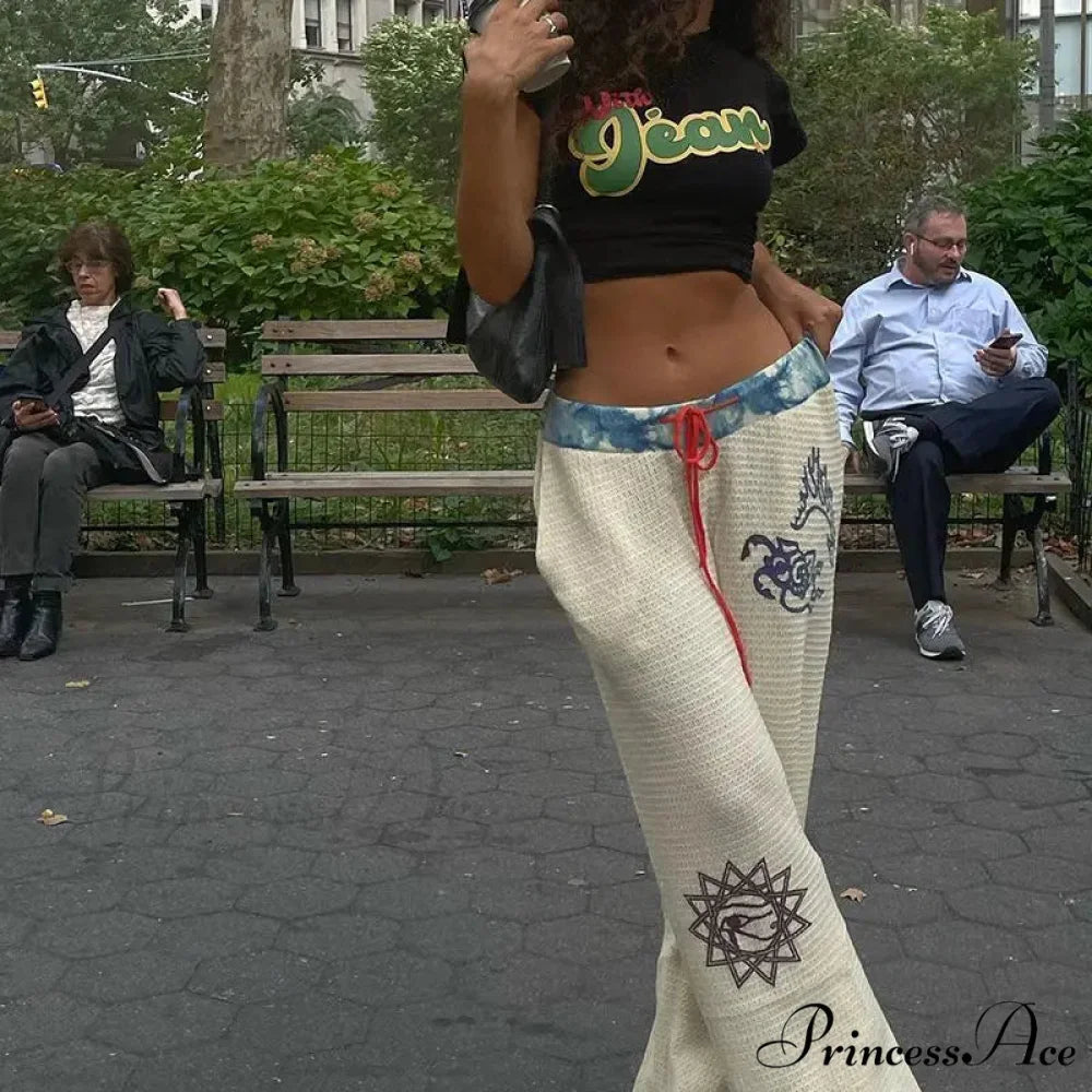 Dark Print 2000s Women Grunge Trousers