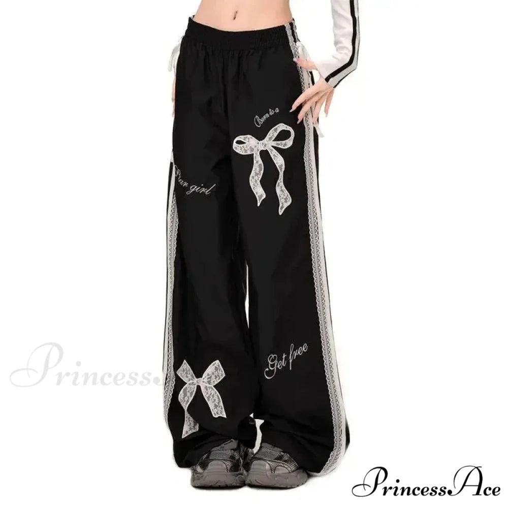 Dark Ribbon Lace Y2K Women Retro Trousers