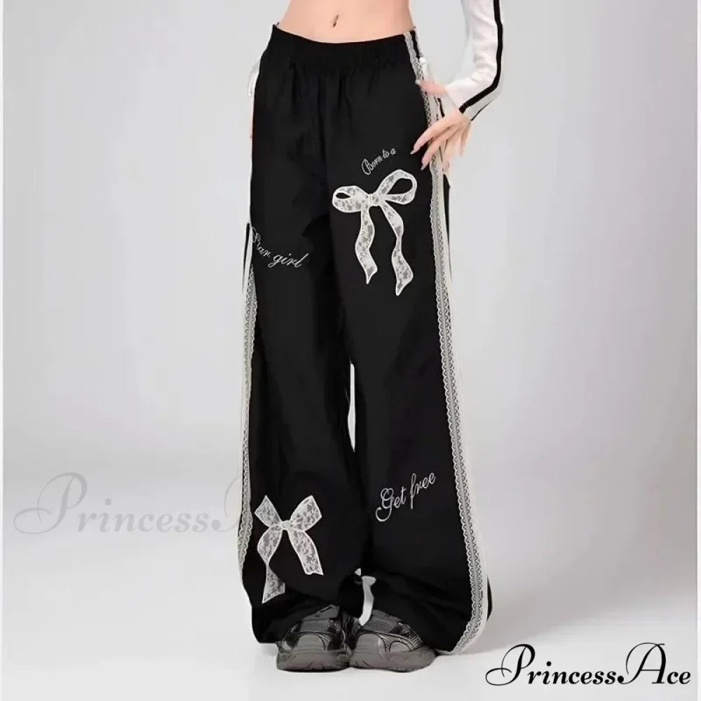 Dark Ribbon Lace Y2K Women Retro Trousers
