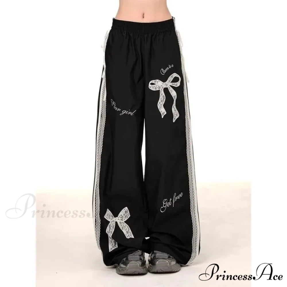 Dark Ribbon Lace Y2K Women Retro Trousers