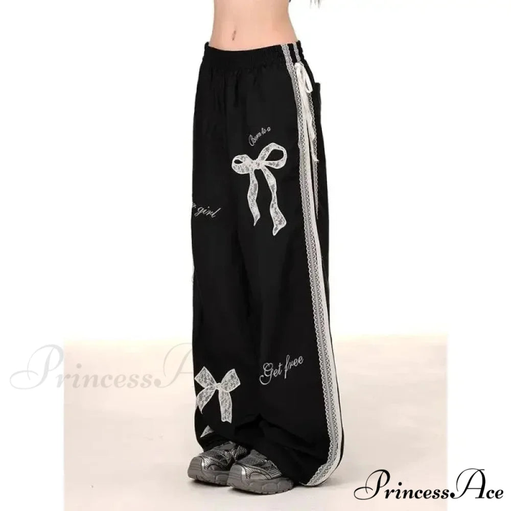 Dark Ribbon Lace Y2K Women Retro Trousers