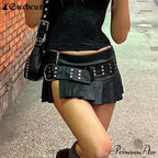 Dark Rivet Folded Leather Skirt