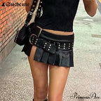 Dark Rivet Folded Leather Skirt
