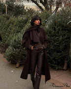 Dark Scarf Collar Woolen Lengthy Coat