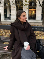 Dark Scarf Collar Woolen Lengthy Coat