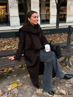 Dark Scarf Collar Woolen Lengthy Coat