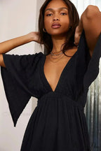 Dark Stitching Circular Neck Flare Free-Spirited Dress