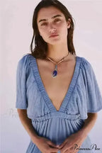 Dark Stitching Circular Neck Flare Free-Spirited Dress