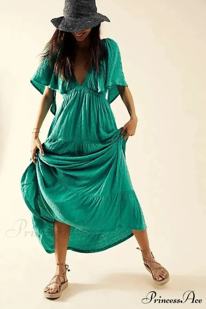 Dark Stitching Circular Neck Flare Free-Spirited Dress