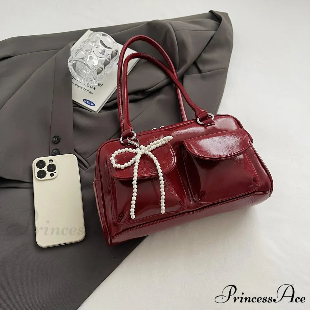 Dark Synthetic Leather Informal Shoulder Bag