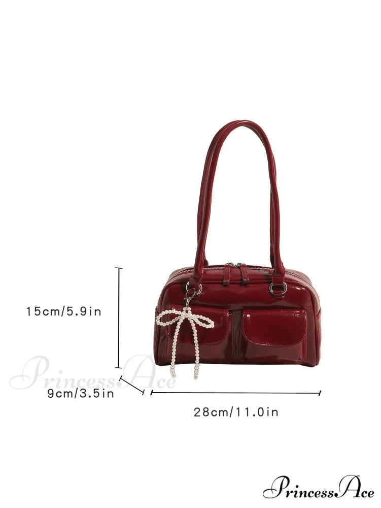 Dark Synthetic Leather Informal Shoulder Bag