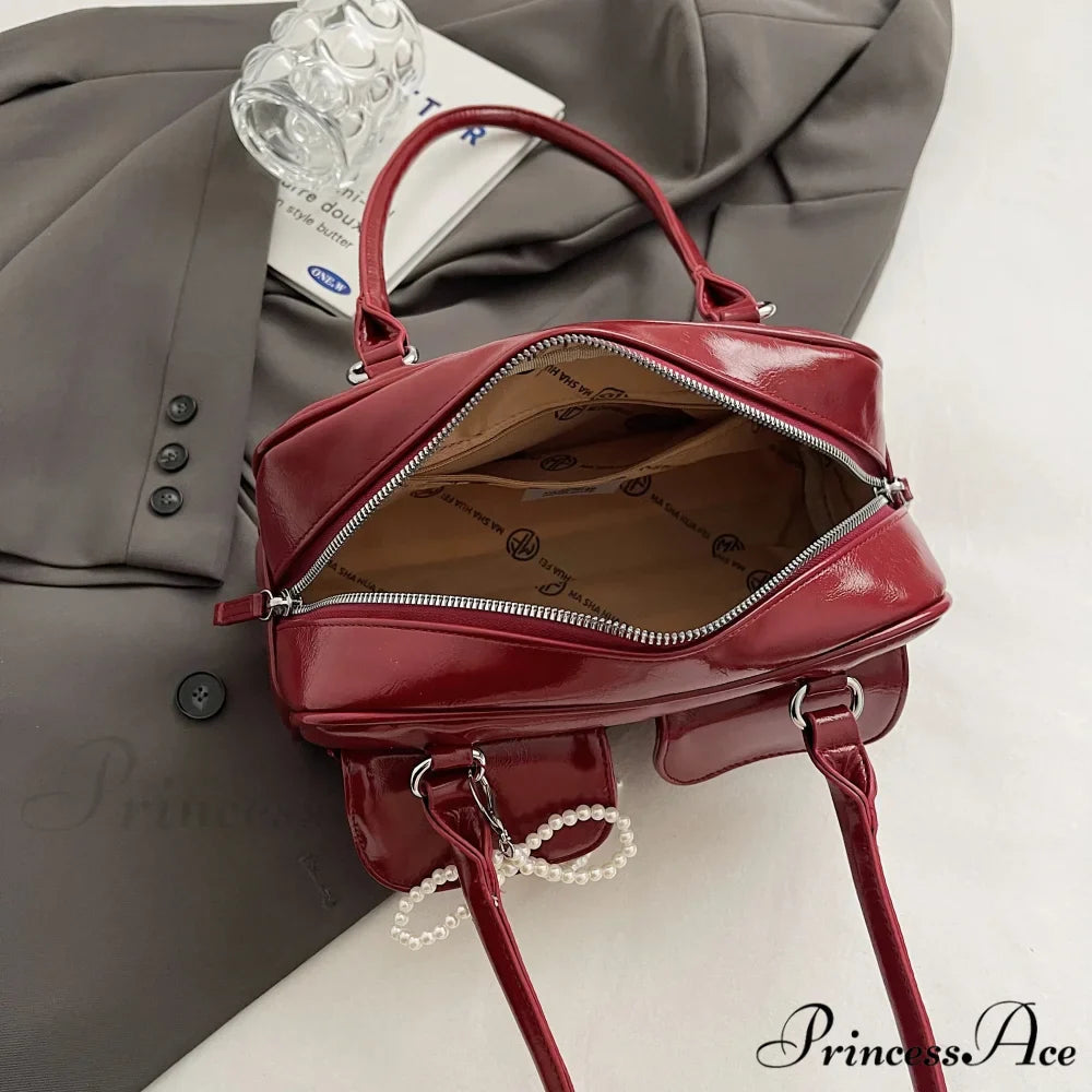 Dark Synthetic Leather Informal Shoulder Bag