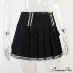 Dark Wind Bust Lolita Lace Contrast Gothic Harajuku Pleated Goth Black Korean Fashion Skirt