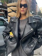 Dark Zippers Huge Leather Coat