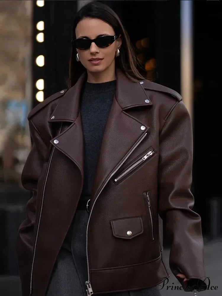 Dark Zippers Huge Leather Coat