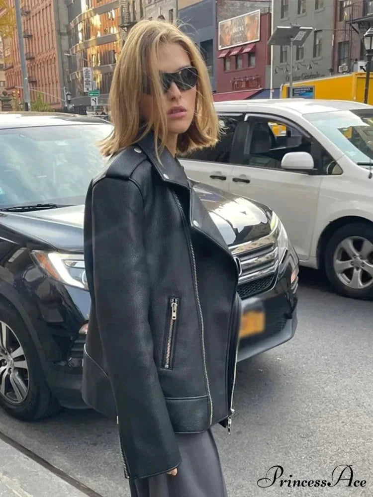 Dark Zippers Huge Leather Coat