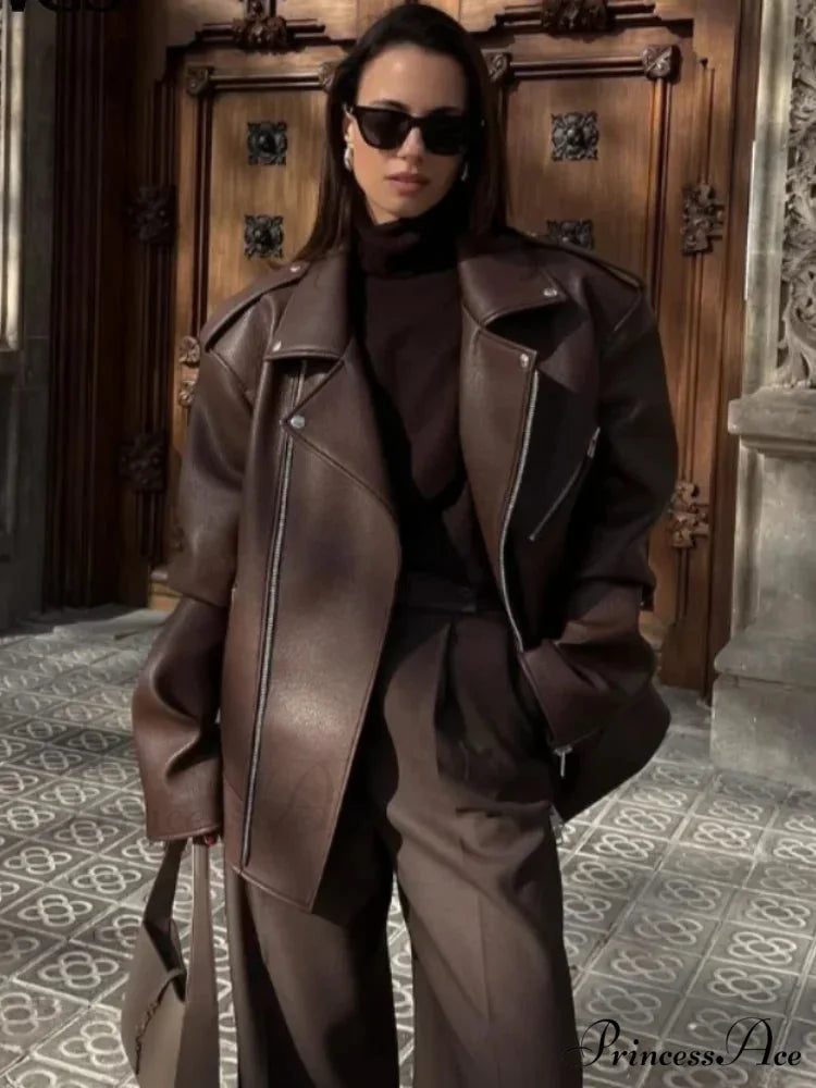 Dark Zippers Huge Leather Coat
