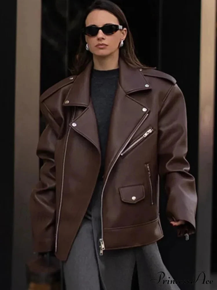 Dark Zippers Huge Leather Coat