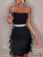 Date And Dinner Socialite Graceful Style Suspender Fringe Mini Dress