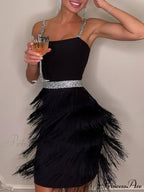 Date And Dinner Socialite Graceful Style Suspender Fringe Mini Dress