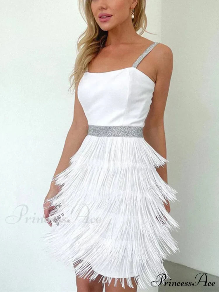 Date And Dinner Socialite Graceful Style Suspender Fringe Mini Dress