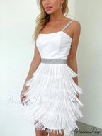 Date And Dinner Socialite Graceful Style Suspender Fringe Mini Dress