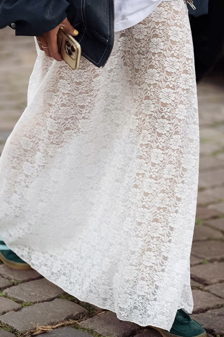 Jacquard Sheer Lace Maxi Skirt