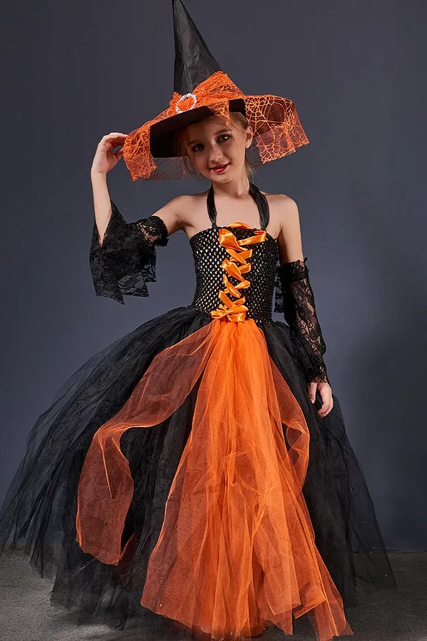 Witch Tulle Maxi Dress Kid Halloween Costume