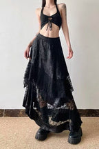 Gothic Lace Ruffled Mermaid Skirt