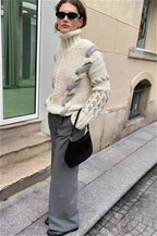 Hooded Colorblock Cable Knit Sweater